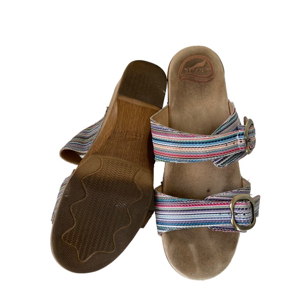 Dansko Sophie Sandals Heels Wedge Two Strap Buckle Multi Color Leather Comfort - Picture 7 of 9